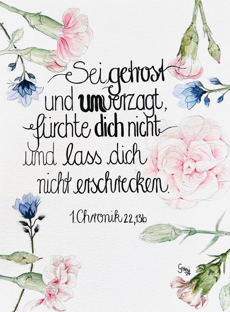 Bibelvers Aquarell mit Nelken