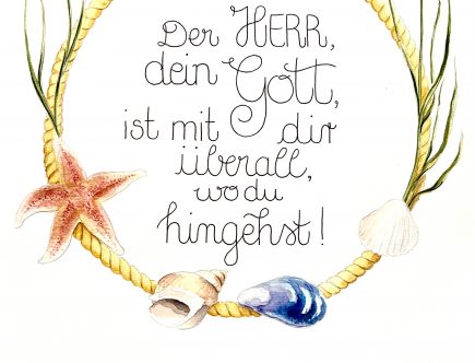 Aquarell mit Ostsee Motiv - der Herr, dein Gott ist mit dir überall, wo du hingehst