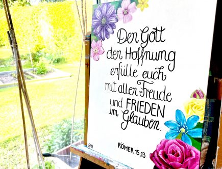 fertiges Acryl Bild mit Blumen und Bibeltext
