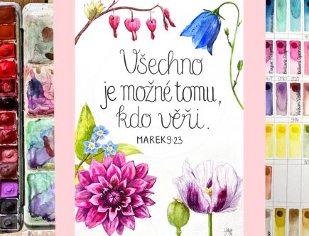 Aquarell Blumen mit Bibeltext auf Tschechisch