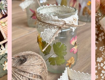 so gestaltest du Schritt für Schritt tolle Kerzen,gläser mit gepressten Blüten