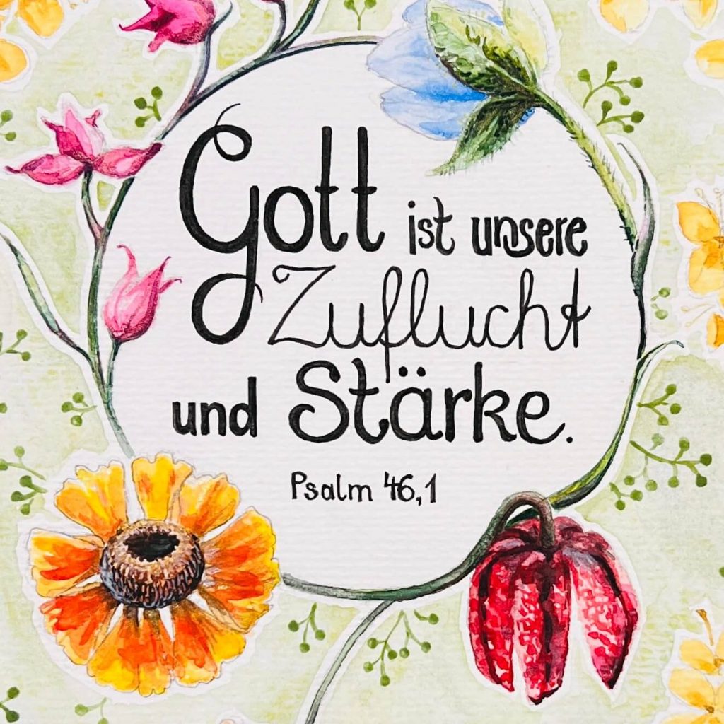 Gott ist unsere Zuflucht und Stärke - Bibelvers-Aquarell