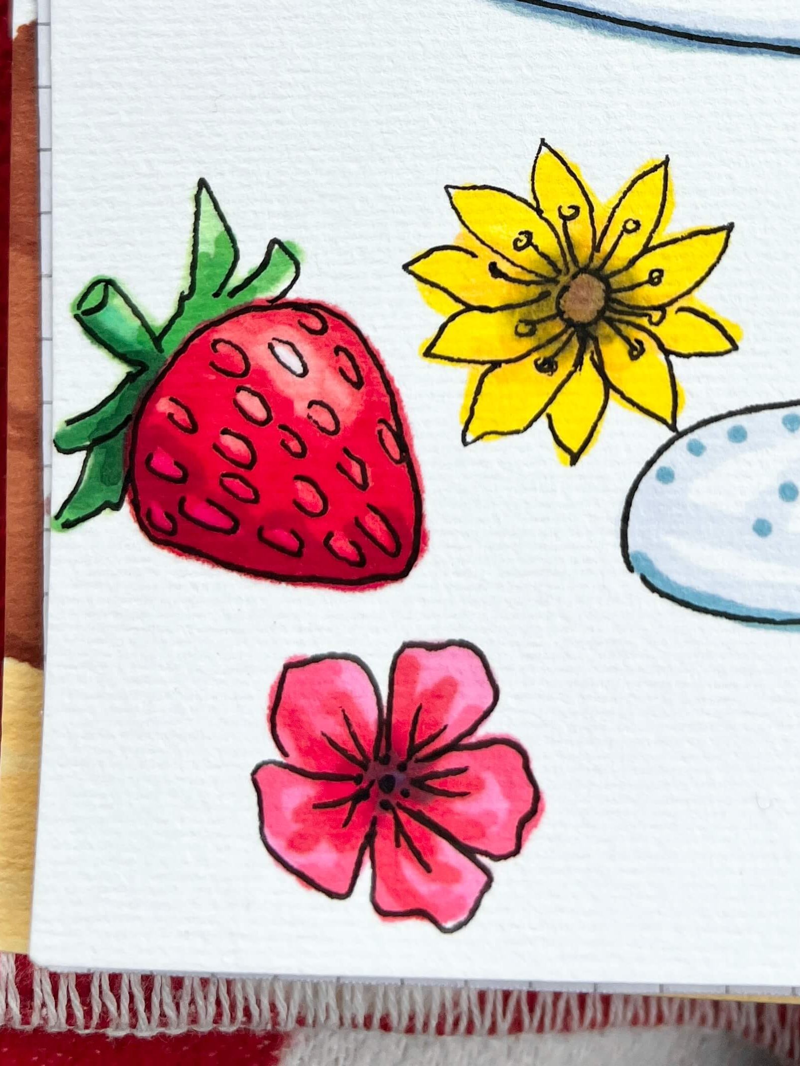 Nahansicht Blumen und Erdbeere