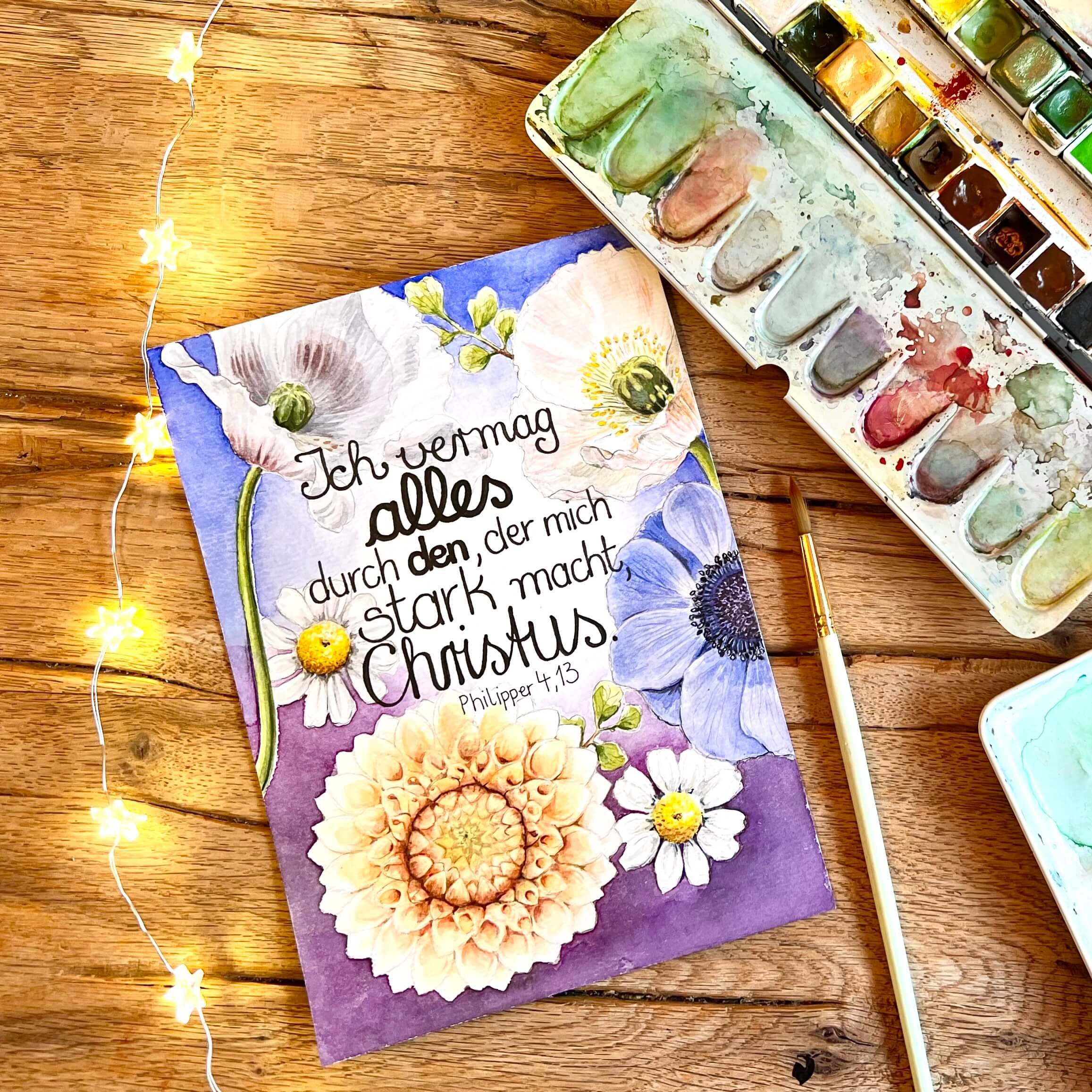 Ich vermag alles durch den, der mich stark macht, Christus - Bibelvers Aquarell