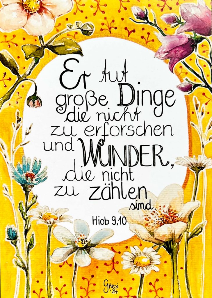 Postkarte Er tut große Dinge die nicht zu erforschen und Wunder die nicht zu zählen sind