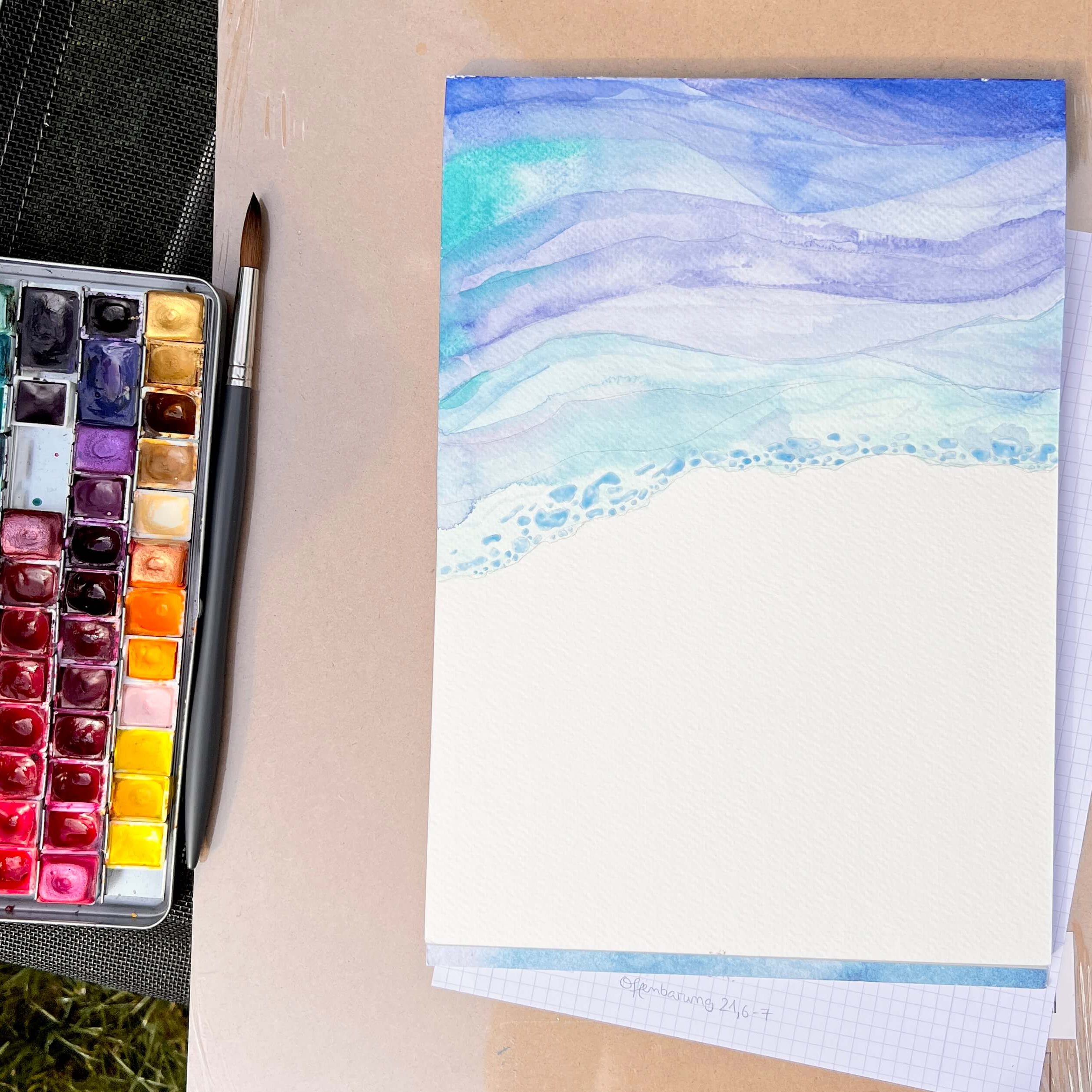 Beginn des Hintergrundes mit Aquarellfarben