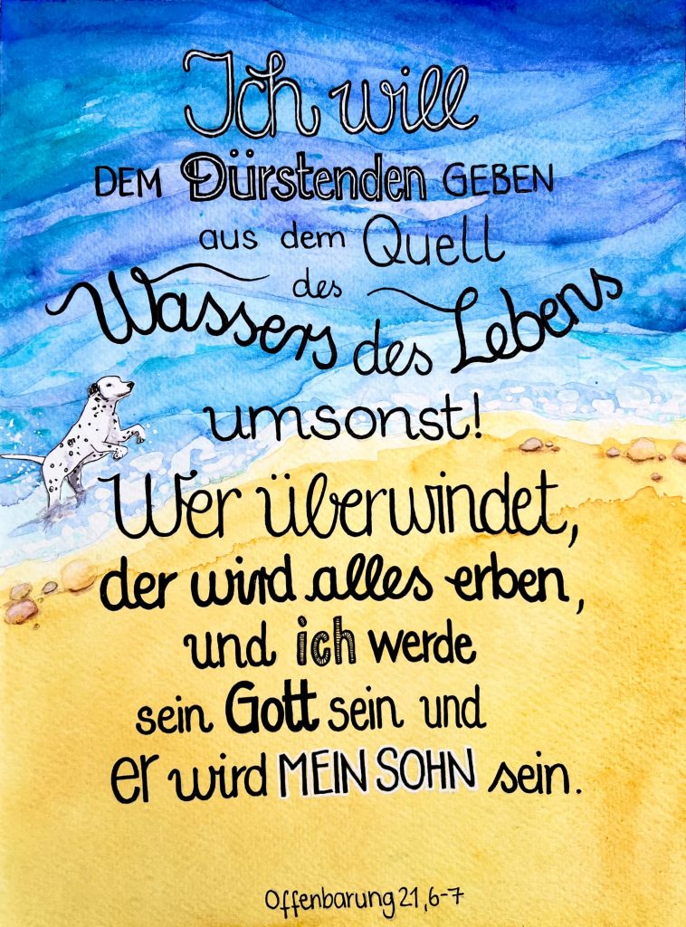 fertiges Bibelvers-Aquarell zur Taufe