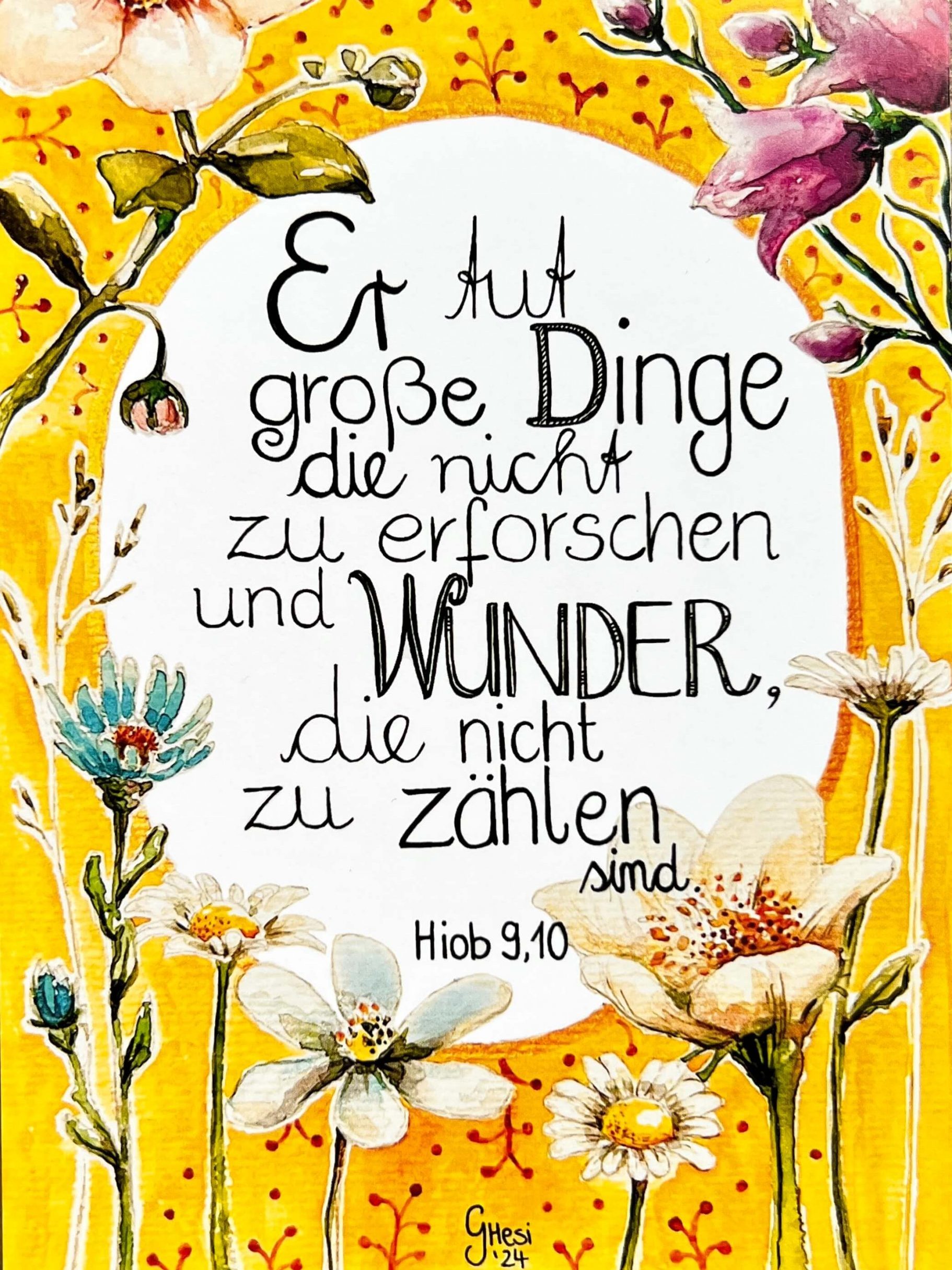 Postkarte Er tut große Dinge die nicht zu erforschen und Wunder die nicht zu zählen sind