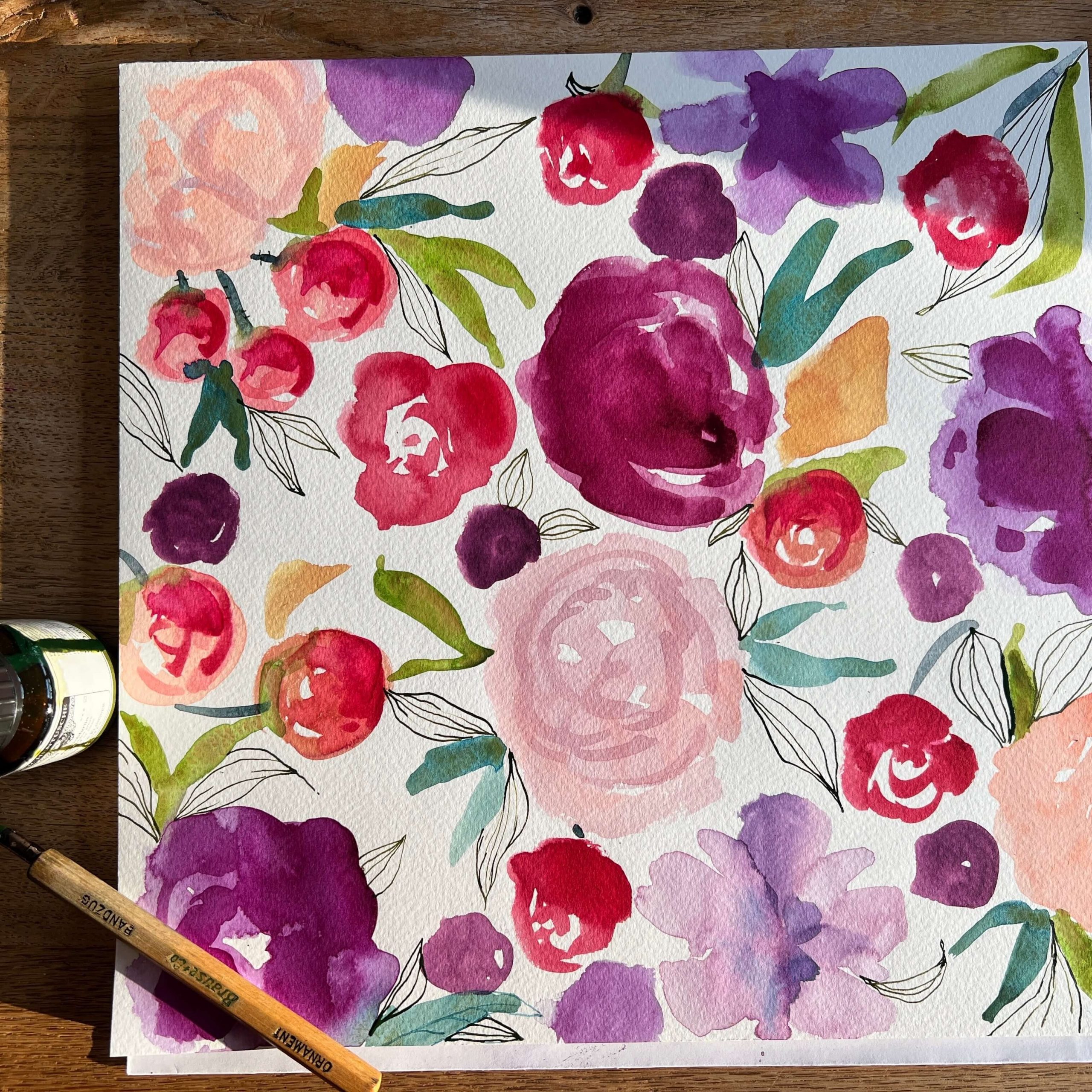 Blätter mit Feder und Zeichentusche