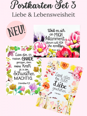 Set “Liebe & Lebensweisheit” – 3 christliche Postkarten mit handgemalten Bibelversen