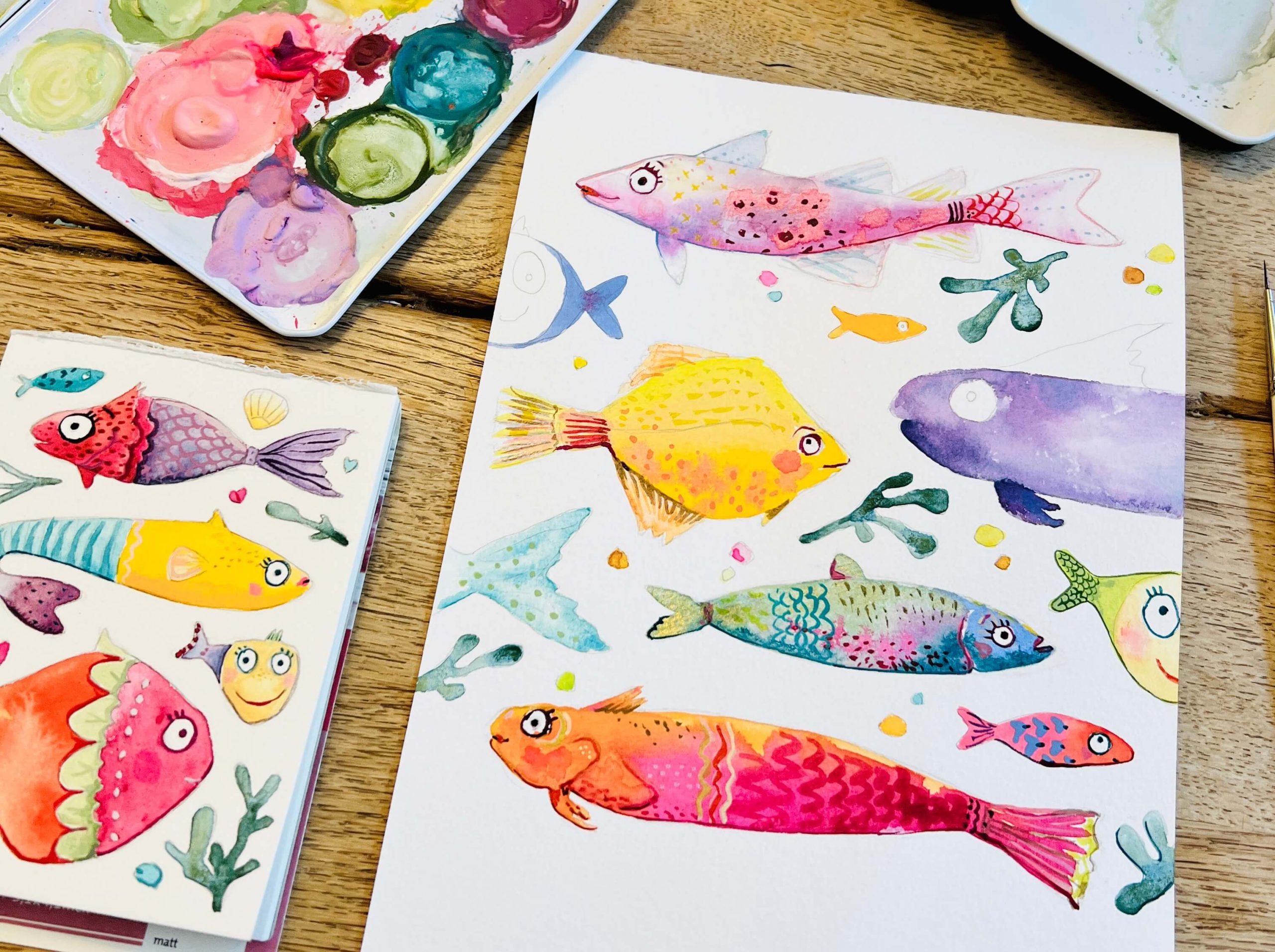 Kunterbunte Fische mit Aquarell malen