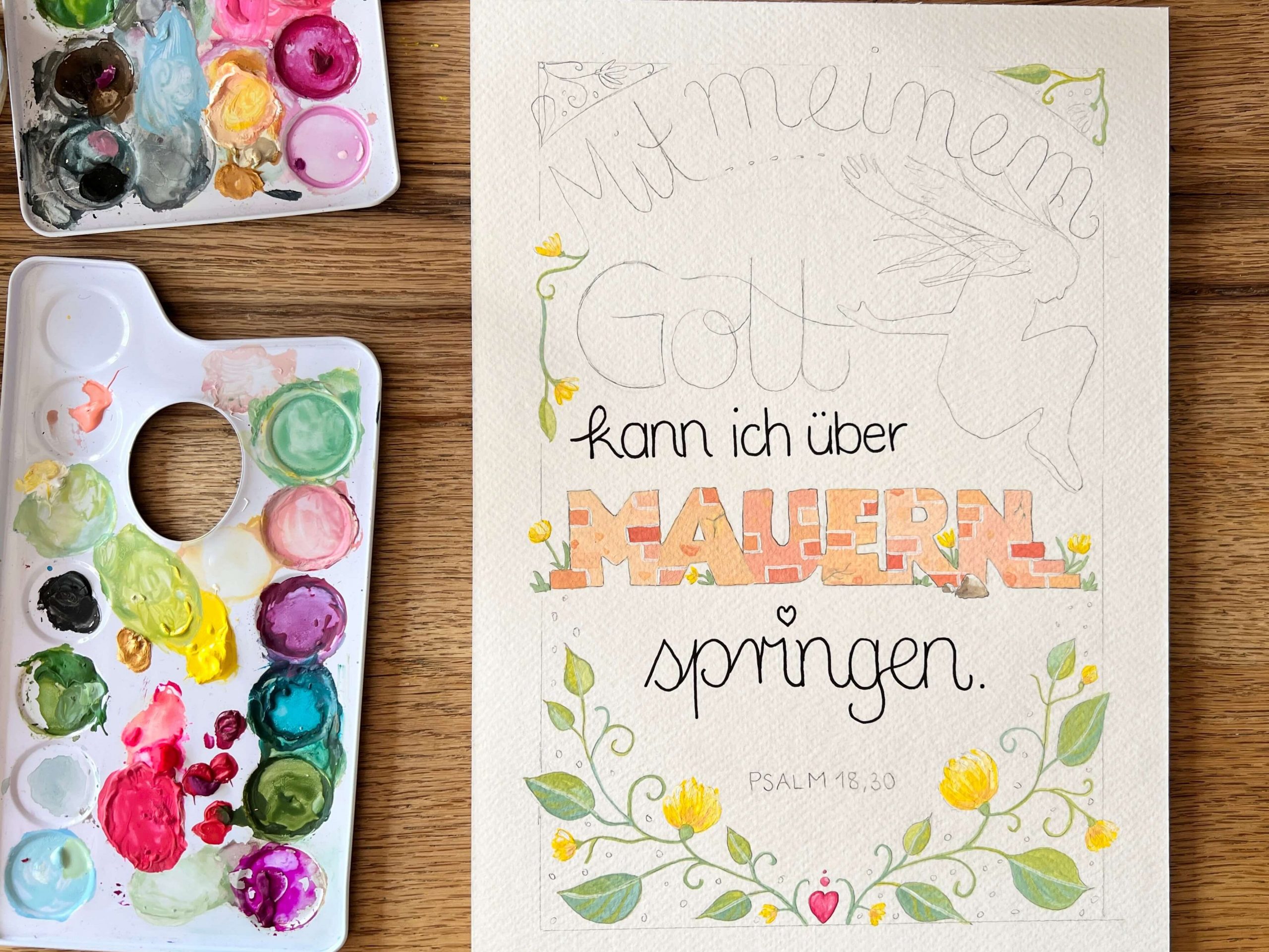 Arbeit mit Gouache Farben